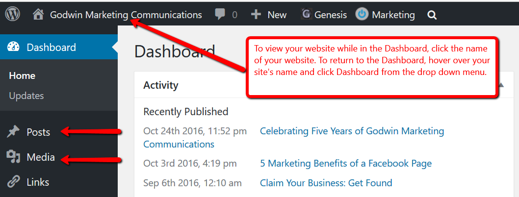 Dashboard screenshot | Godwin Marketing Communications